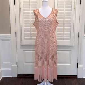 Vintage-Inspired Blush Fringe Sequin Sleeveless Dress